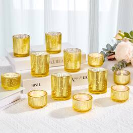 IMAGE - Elegant Votive Glass Tea Light Holders Set of 12 - Gold