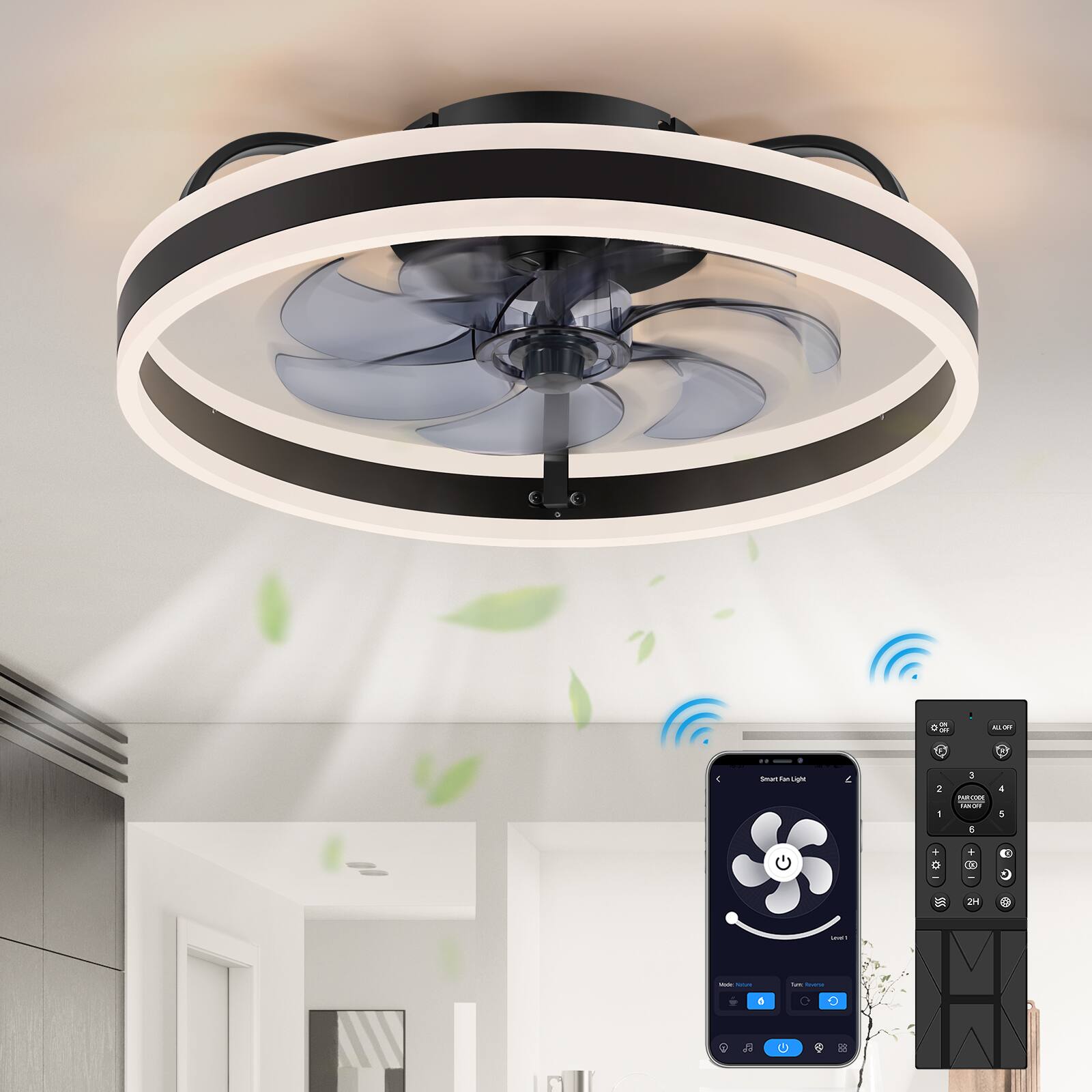 Sure, here is the corrected and grouped text:

**Smart Fan Light**

- Mode: Normal
- Timer: 00:00
- 1st
- 2nd
- 3rd
- 4th
- 5th
- 6th
- 7th
- 8th

**Remote Control**

- All Off
- 1
- 2
- 3
- 4
- 5
- 6
- 7
- 8
- 2H
- Power
- Bluetooth
- WiFi