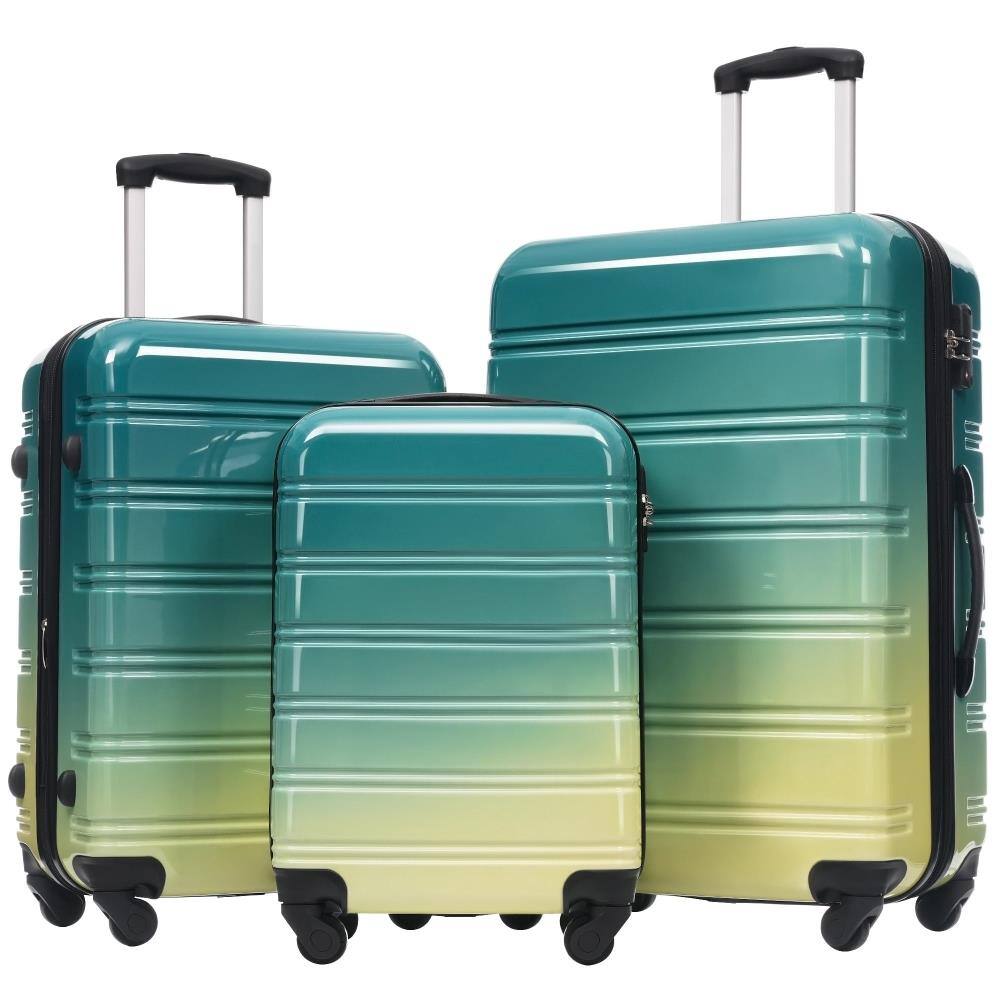 BreeBe - 3 Piece Hardshell Luggage Set, Gradient Expandable Suitcases with Spinner Wheels, TSA Lock, Lightweight 20" 24" 28" - Green + Yellow