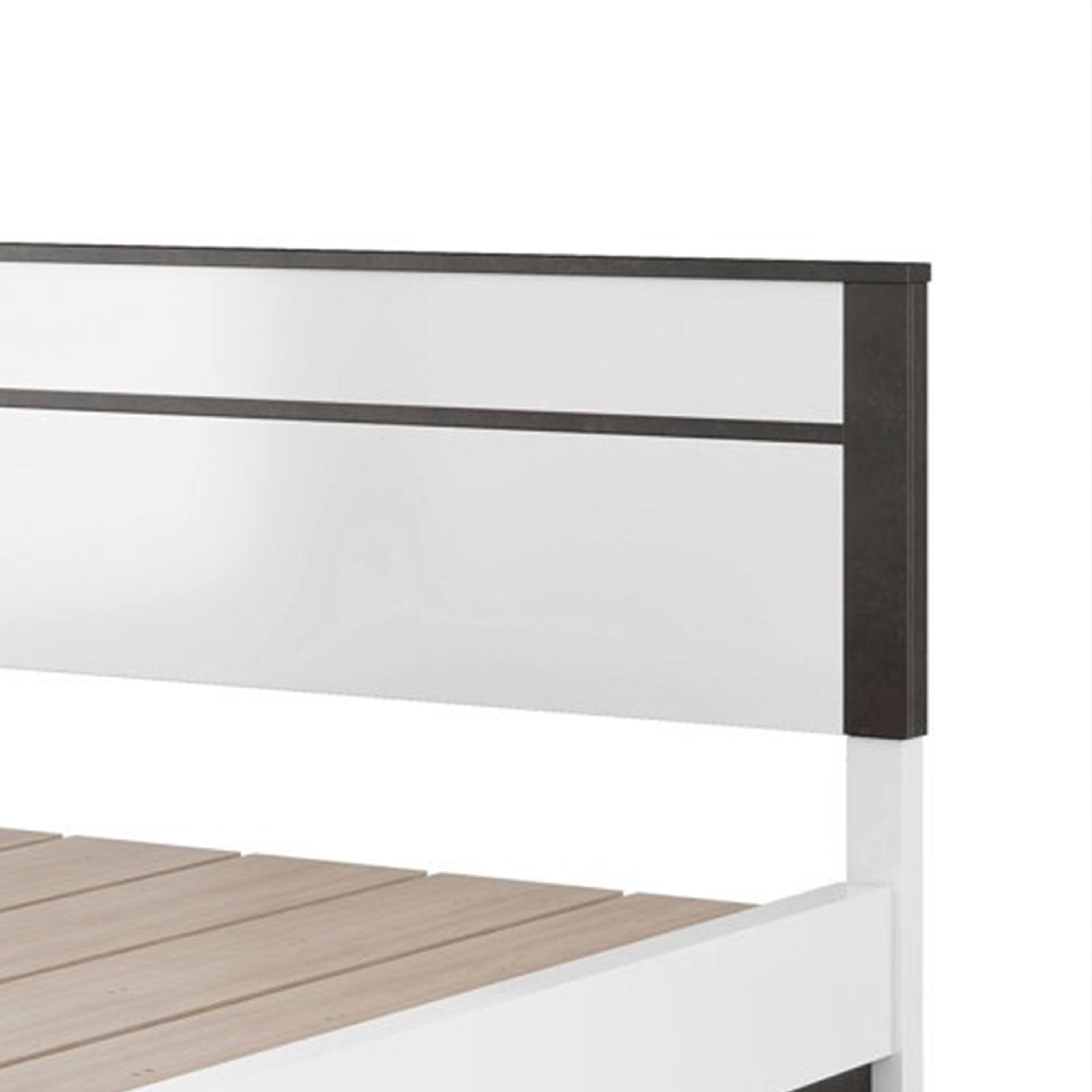 Alt View 2. Manhattan Lane - Kena King Size Bed, White Gray Panel Headboard, Low Profile Footboard - White, Metallic Gray.