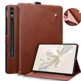 Dteck - Case For Samsung Galaxy Tab S11 Ultra 2025 14.6-inch Business Premium Leather Folio Adjustable Stand Card Slots Cover - Brown