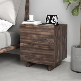 Bestier - Wave Side Table with Drawer & Charging Station, AC Outlet, USB & Type-C Ports for Bedroom or Living Room - Brown