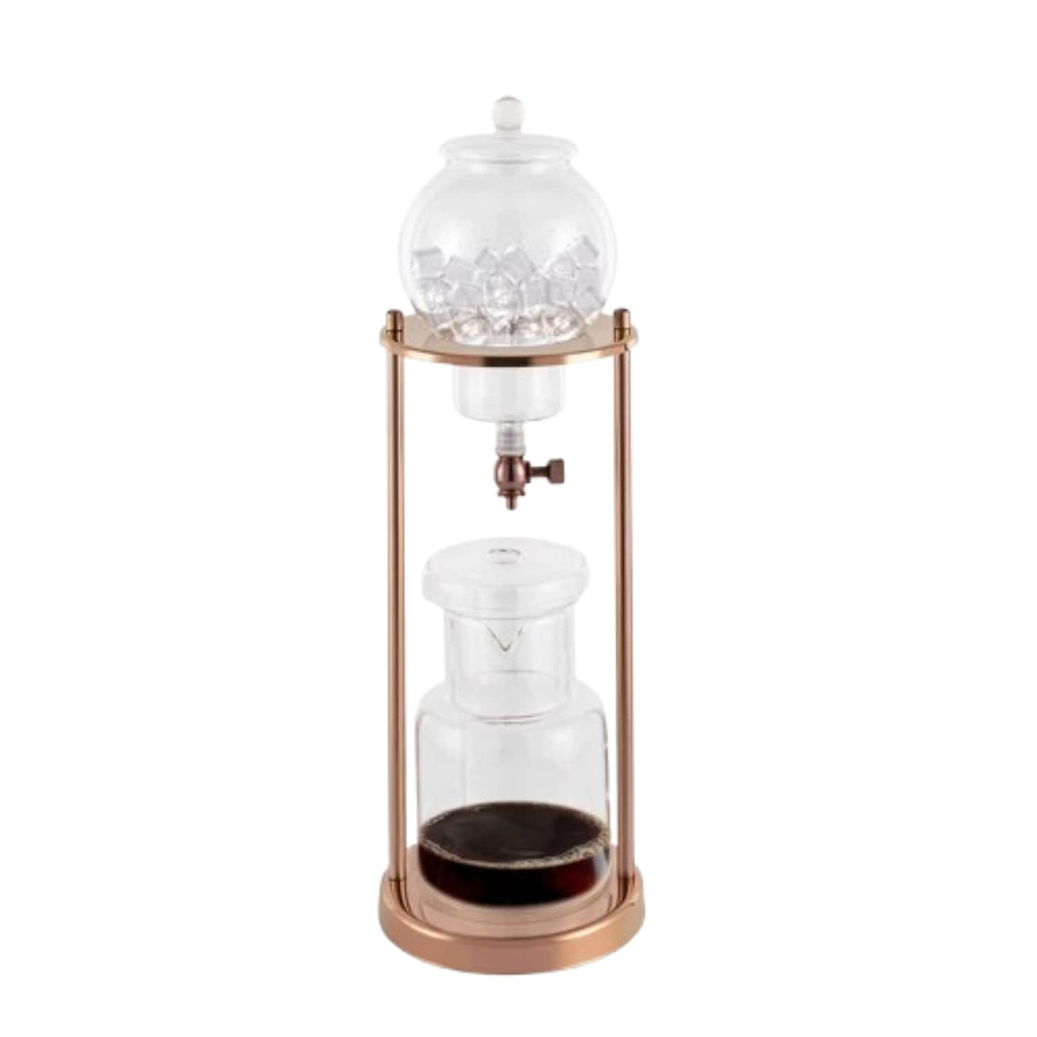 Home Collection - 600ml Cold Brew Coffee Drip Tower with Stainless Steel Stand, Gold Finish - Clear Glass, Gold Stand