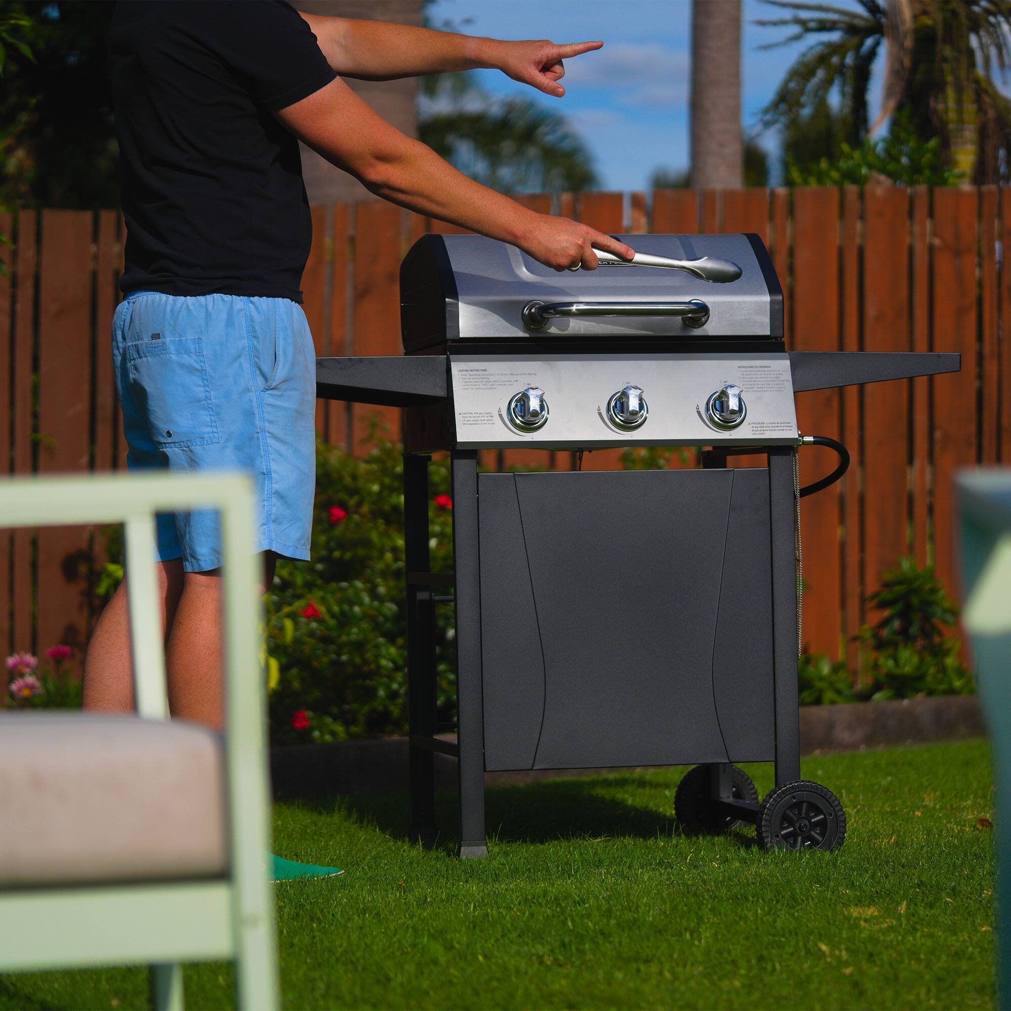 Alt View 2. Grill Boss - Grill Boss 27,000 BTU 3 Burner Propane Gas Grill w/Wheels, Cover, & Side Shelves - Black, Silver.