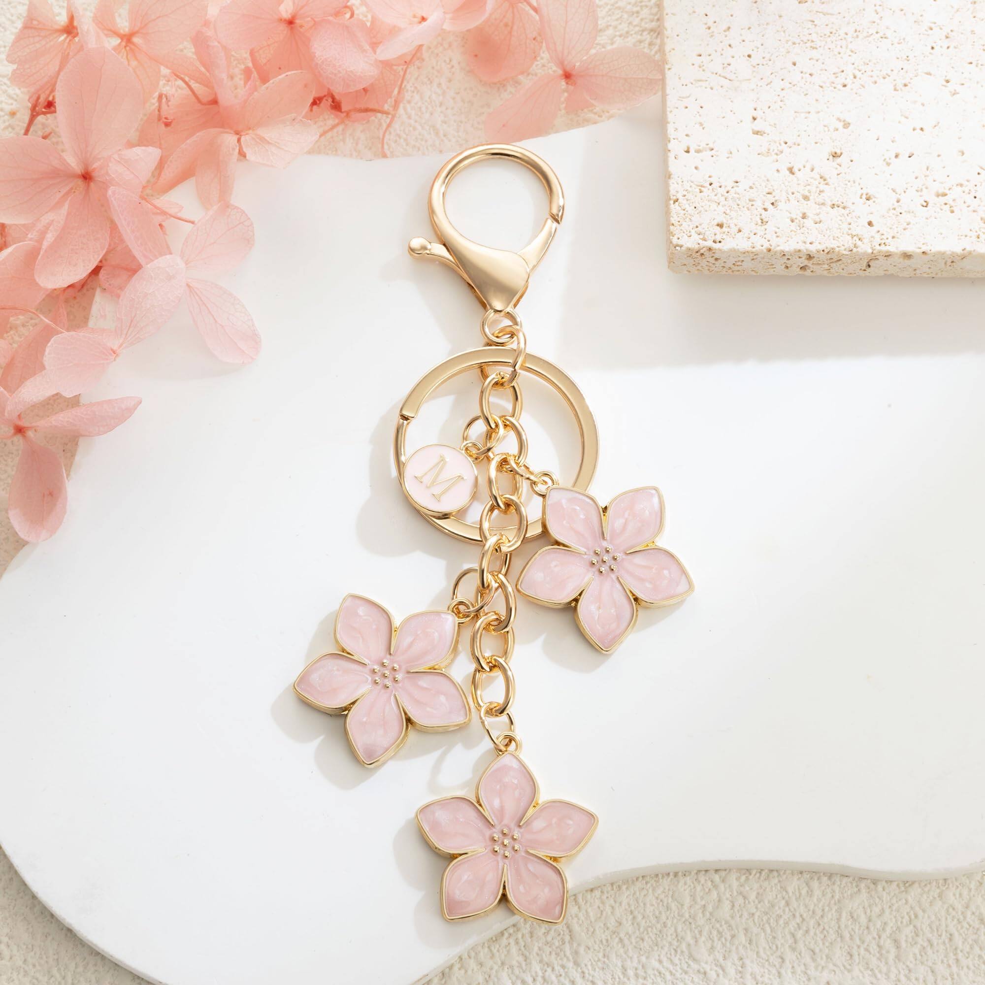 Alt View 2. Stylel Star - White/pink/black Big Cute Flower Initial Letter Keychain For Women Bag Charms Enameled Handbag Purse.