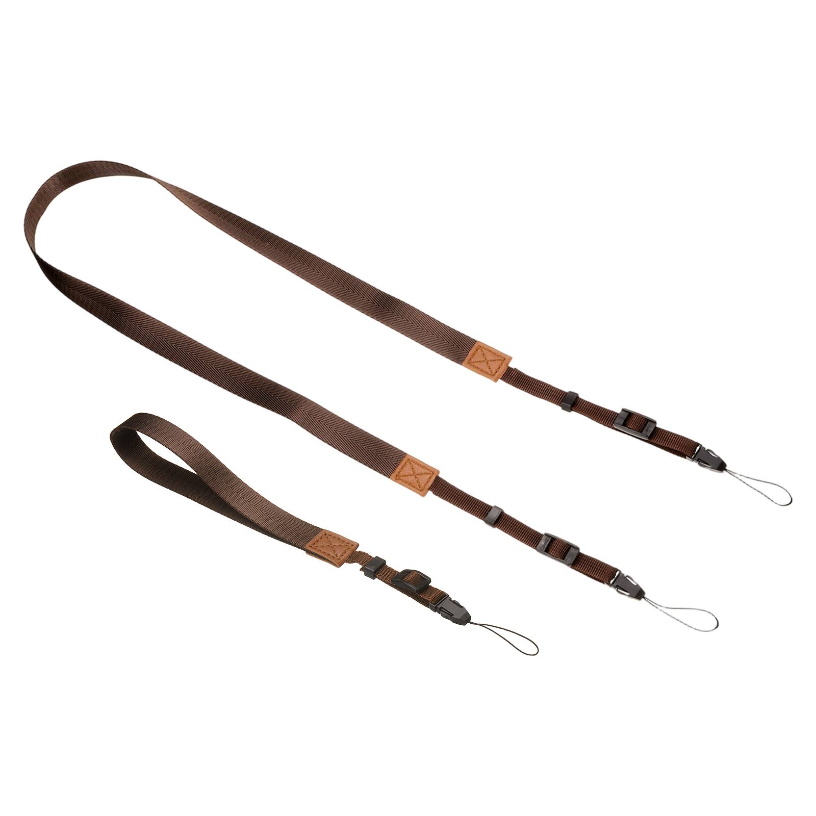 Unique Bargains - 1Set Camera Strap, Safety Adjustable Shoulder Sling Neck Strap with Hand Wrist Lanyard for DSLR - Brown