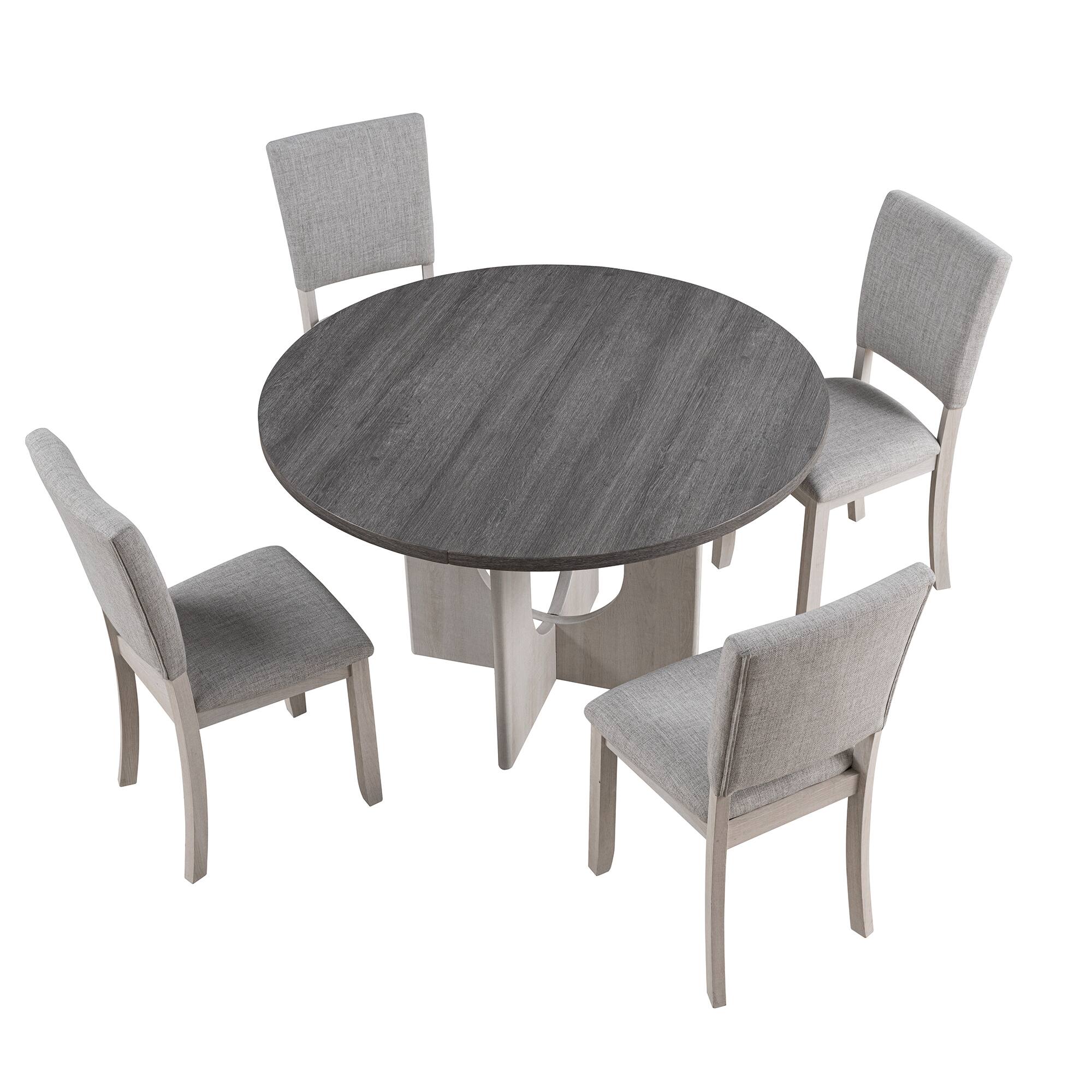 Alt View 1. Parrot Uncle - 5-Piece 47" Round Dining Table Set with 4 Chairs, U-Shaped Pedestal Base for Kitchen and Dining Room - Gray.