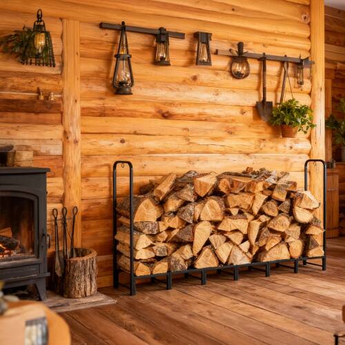 Alt View 10. Winado - 8 FT Indoor/Outdoor Firewood Log Rack with Cover- Steel Fireplace Storage Holder - Black.