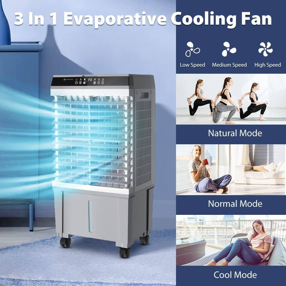 3 In 1 Evaporative Cooling Fan

- Low Speed
- Medium Speed
- High Speed

- Natural Mode
- Normal Mode
- Cool Mode