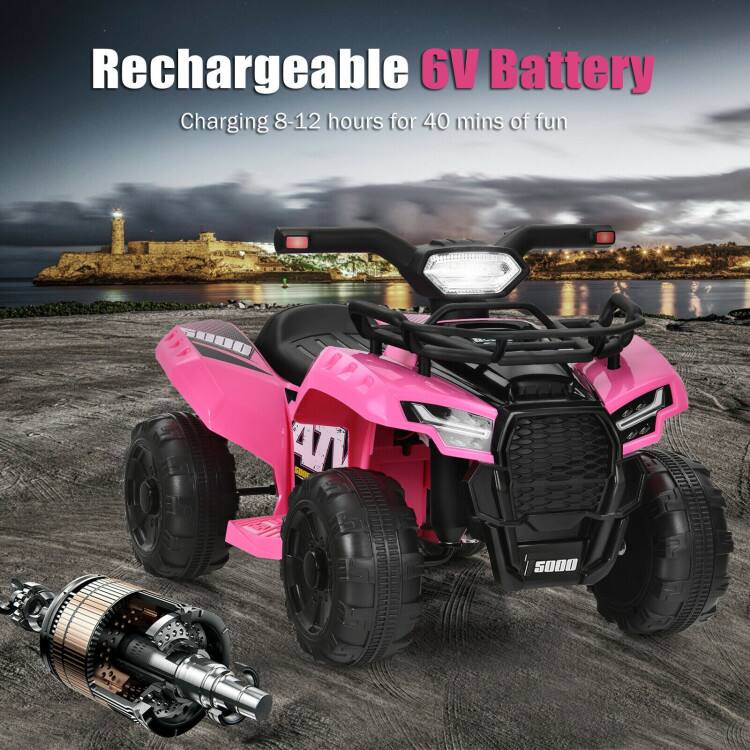 Rechargeable 6V Battery  
Charging 8-12 hours for 40 mins of fun