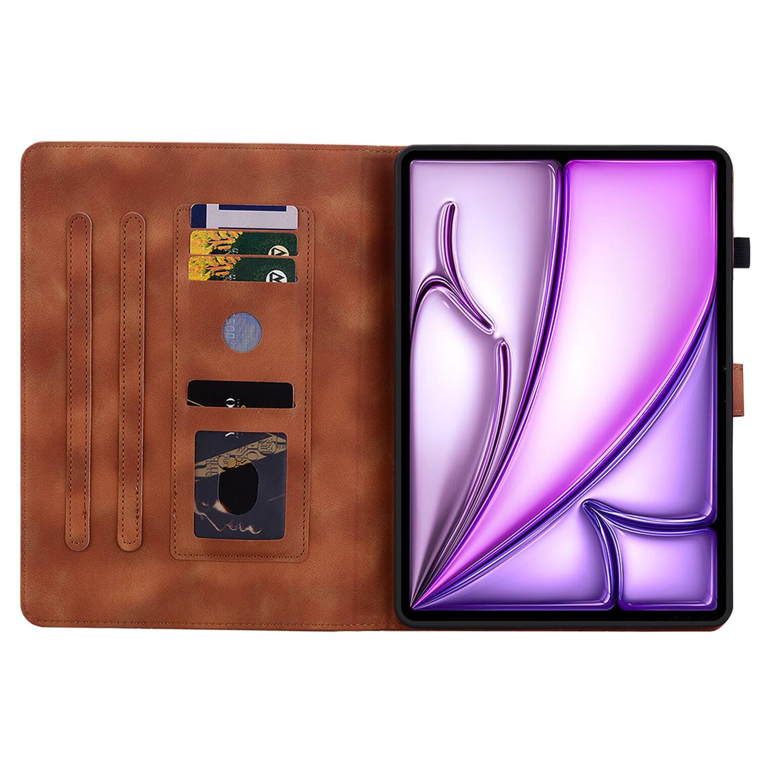 Angle. Dteck - For Apple iPad Air (M4) 13" 2026/M3 2025/M2 2024 & iPad Pro 12.9" 3rd-6th Flip Card Holder Leather Cover Anti-Slip Stand - Brown.