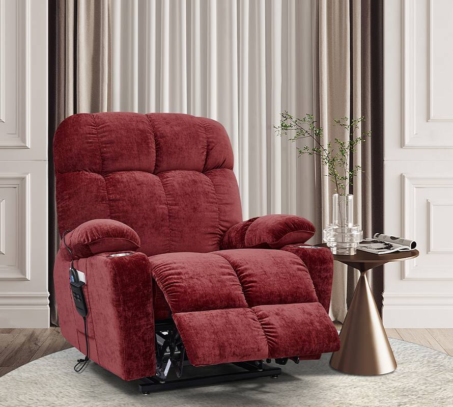Angle. TinyHomie - Liyasi Dual OKIN Motor Power Lift Recliner Chair for Elderly Infinite Position Lay Flat - Red.