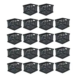 Sterilite - Stackable Plastic Storage Open Crate Bin Organizer Box, 18 Pack - Black