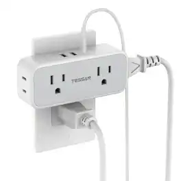 TESSAN - Flat multiple wall plug 4 electrical outlets 3 USB blocks (2 USB C) - Grey White