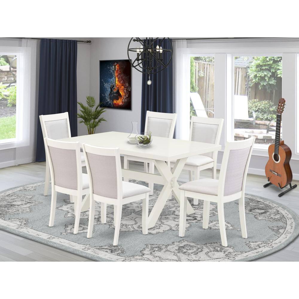 Alt View 3. East West Furniture - X026MZ001-7 7-Piece Dining Set Contains a Dining Table and 6 Cream Upholstered Dining Chairs - Wire Brushed Linen White - Multi-Color.