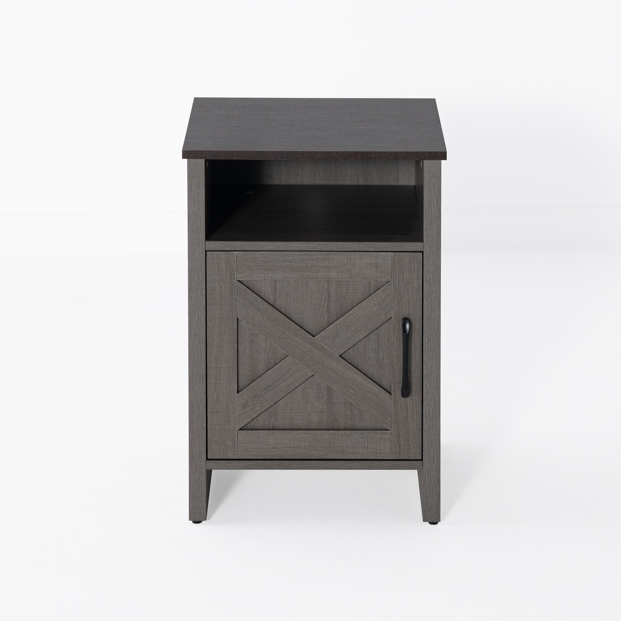 Vaczon - Two-Tone Farmhouse Style Side Table, Rustic Vintage Nightstand with Storage, Wood End Table for Bedroom & Living Room - Brown，Gray