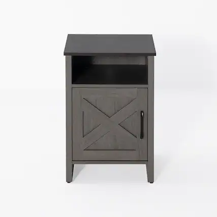 Front. Vaczon - Two-Tone Farmhouse Style Side Table, Rustic Vintage Nightstand with Storage, Wood End Table for Bedroom & Living Room - Brown,Gray.