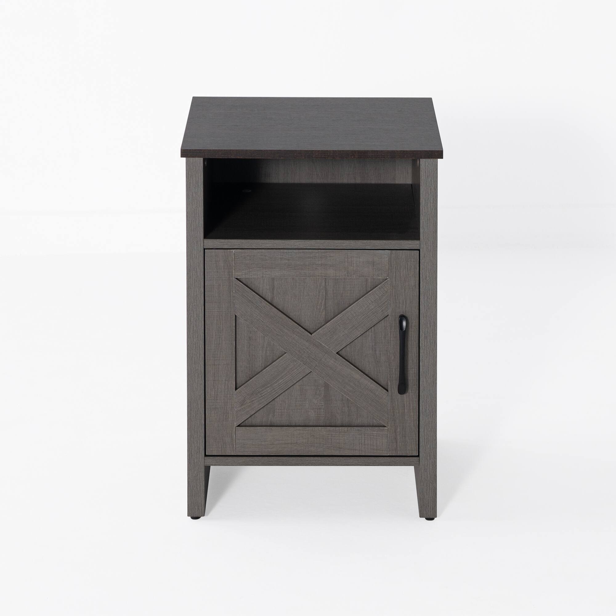 Front. Vaczon - Two-Tone Farmhouse Style Side Table, Rustic Vintage Nightstand with Storage, Wood End Table for Bedroom & Living Room - Brown，Gray.