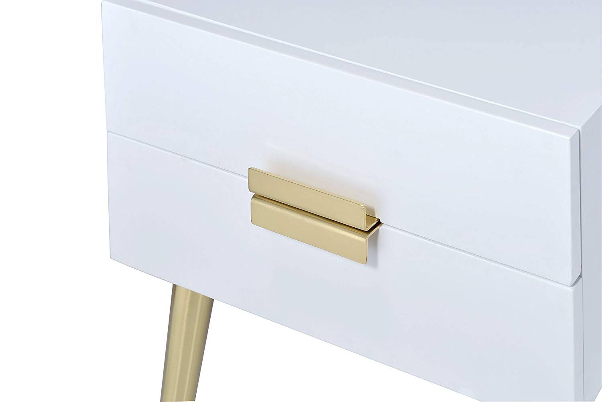 Alt View 3. Manhattan Lane - Denvor Square End Table with Drawers - White & Gold.