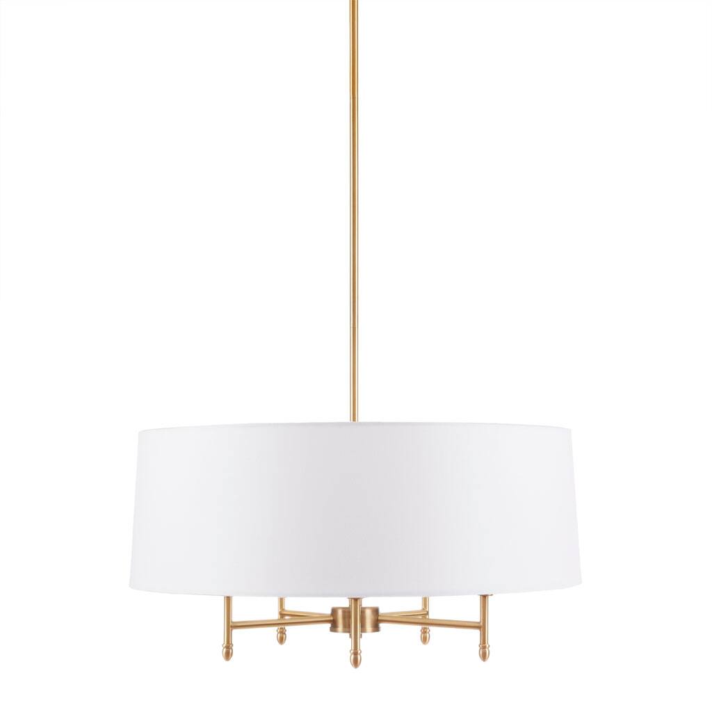 Angle. Tiramisubest - 5-Light Drum Shade Chandelier with Adjustble Height, Sloped Ceiling Compatible, Modern Chandelier Light, Gold/White - Gold.