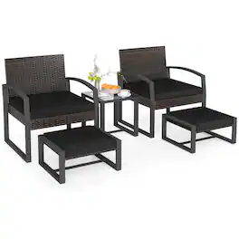 Gymax - Furniture Set Patio Rattan Conversation Set for BalconyPorch Backyard Outdoor - Black