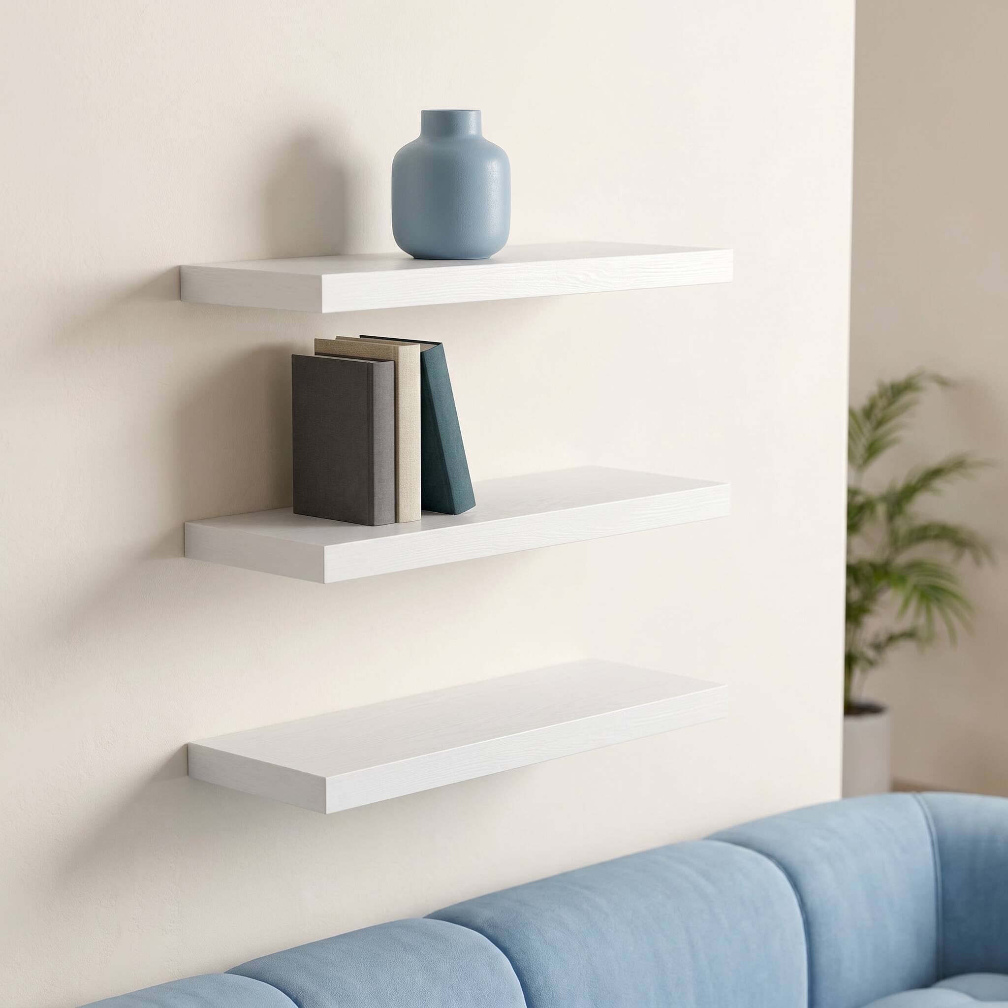 Alt View 4. AMADA HOMEFURNISHING - 15.7" Floating Shelves Set of 3, MDF Wall Mounted Shelves with Invisible Brackets,22lbs Capacity - White.