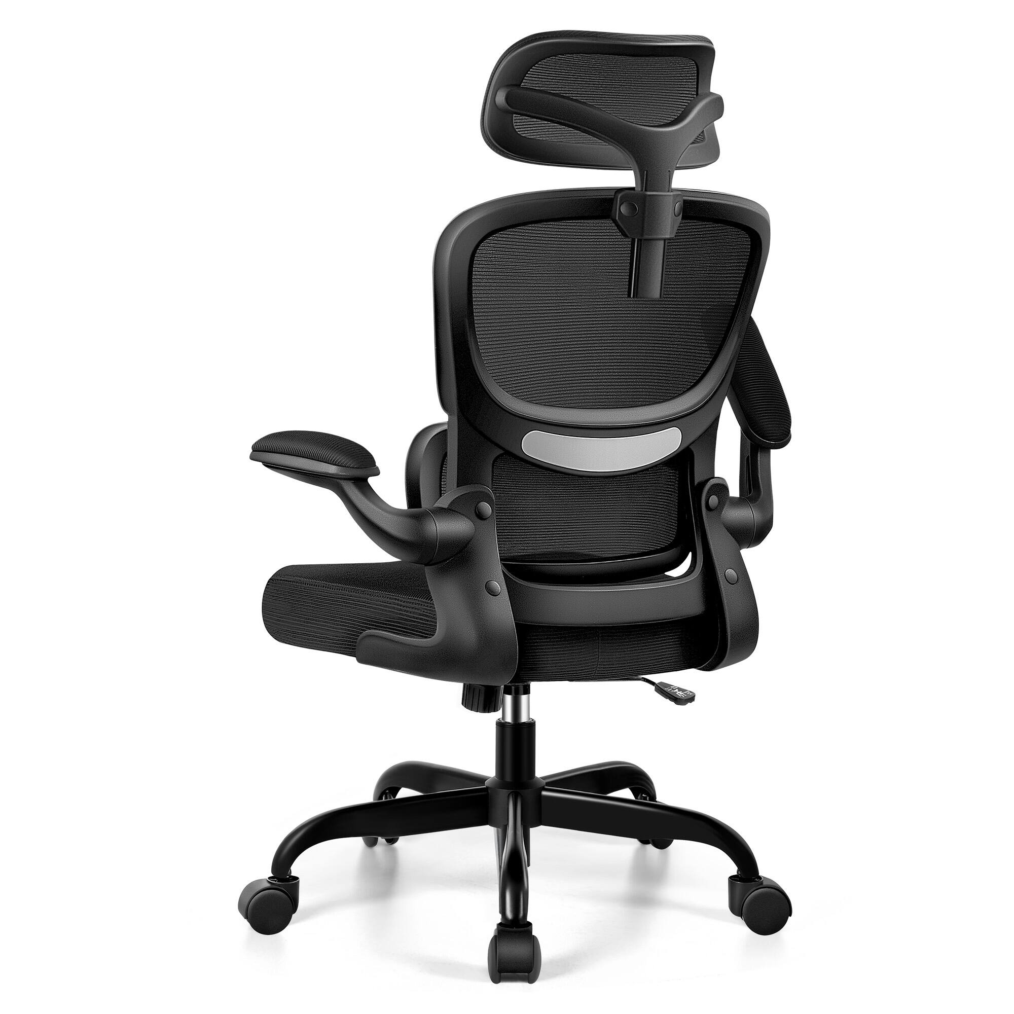 Back. Brick Attic - High Back Ergonomic Office Chair with Lumbar Support and Adjustable Headrest, Computer Chair with Flip-up Armrests - Black.