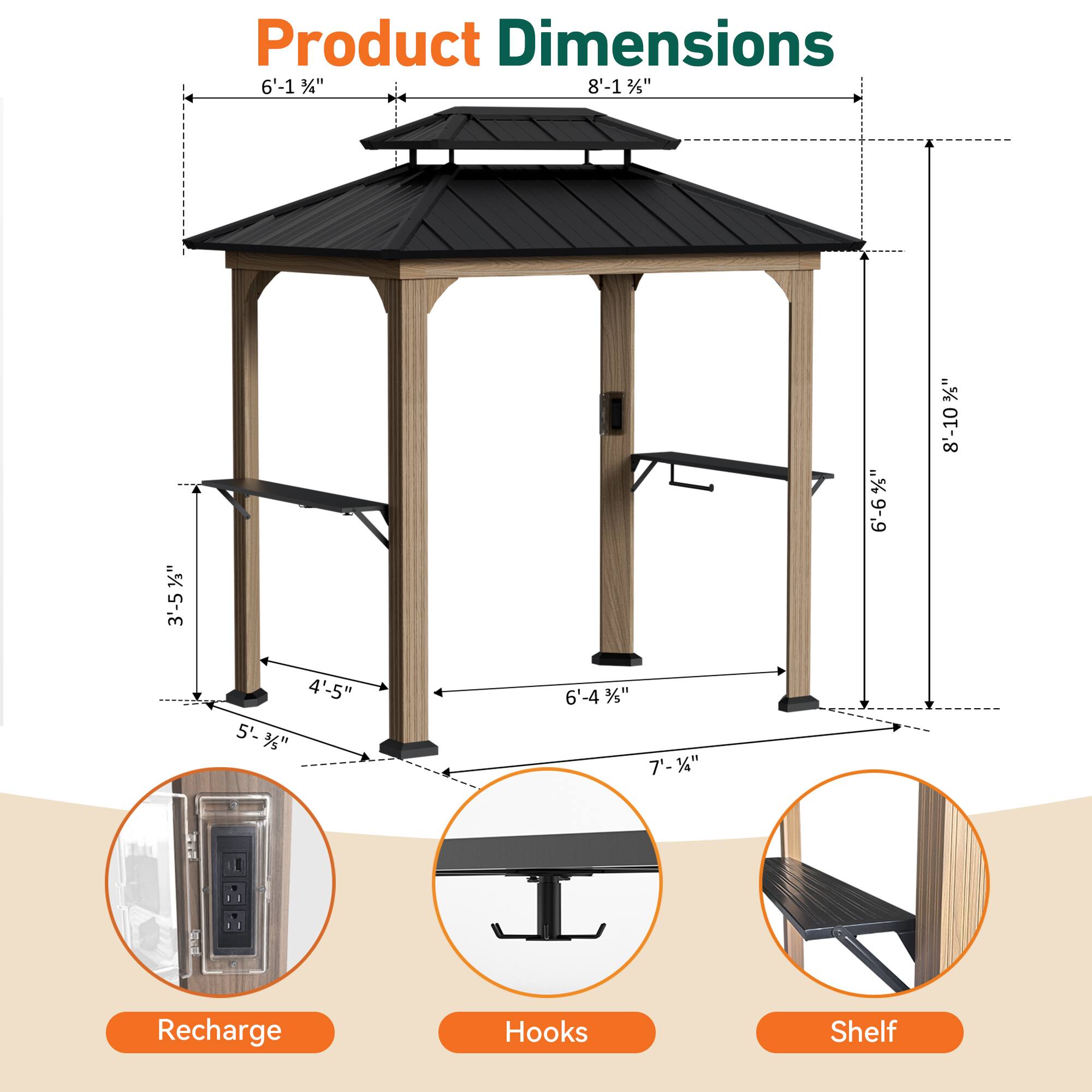 Product Dimensions

- 6'-1 3/4"
- 8'-1 1/4"
- 3'-5 1/3"
- 3'-5 1/3"
- 6'-6 3/4"
- 3/5"
- 8'-10 4/5"
- 4'-5"
- 5'-3"
- 5'-6 4/5"
- 7'-14"

Recharge Hooks Shelf