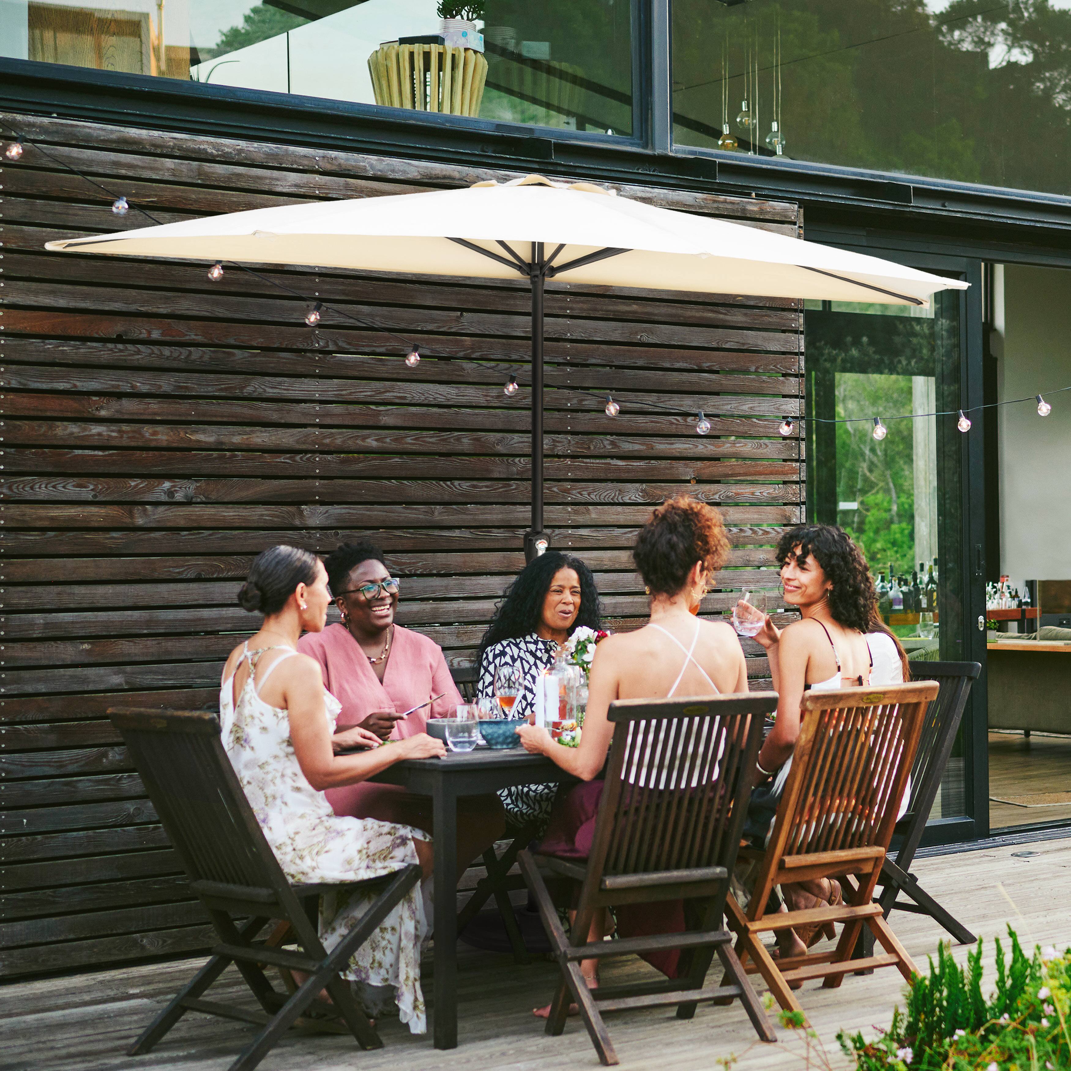 Back. Nuu Garden - Patio Umbrella, 9 FT Half Round Umbrella, Weather-Resistant Polyester - Beige.