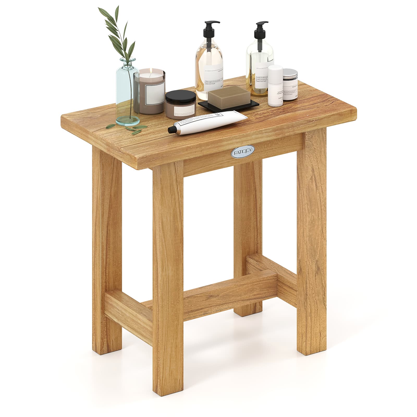 Gymax - 20'' Teak Shower Bench Waterproof Shower Stool for Shaving Legs Indoor & Outdoor - Brown