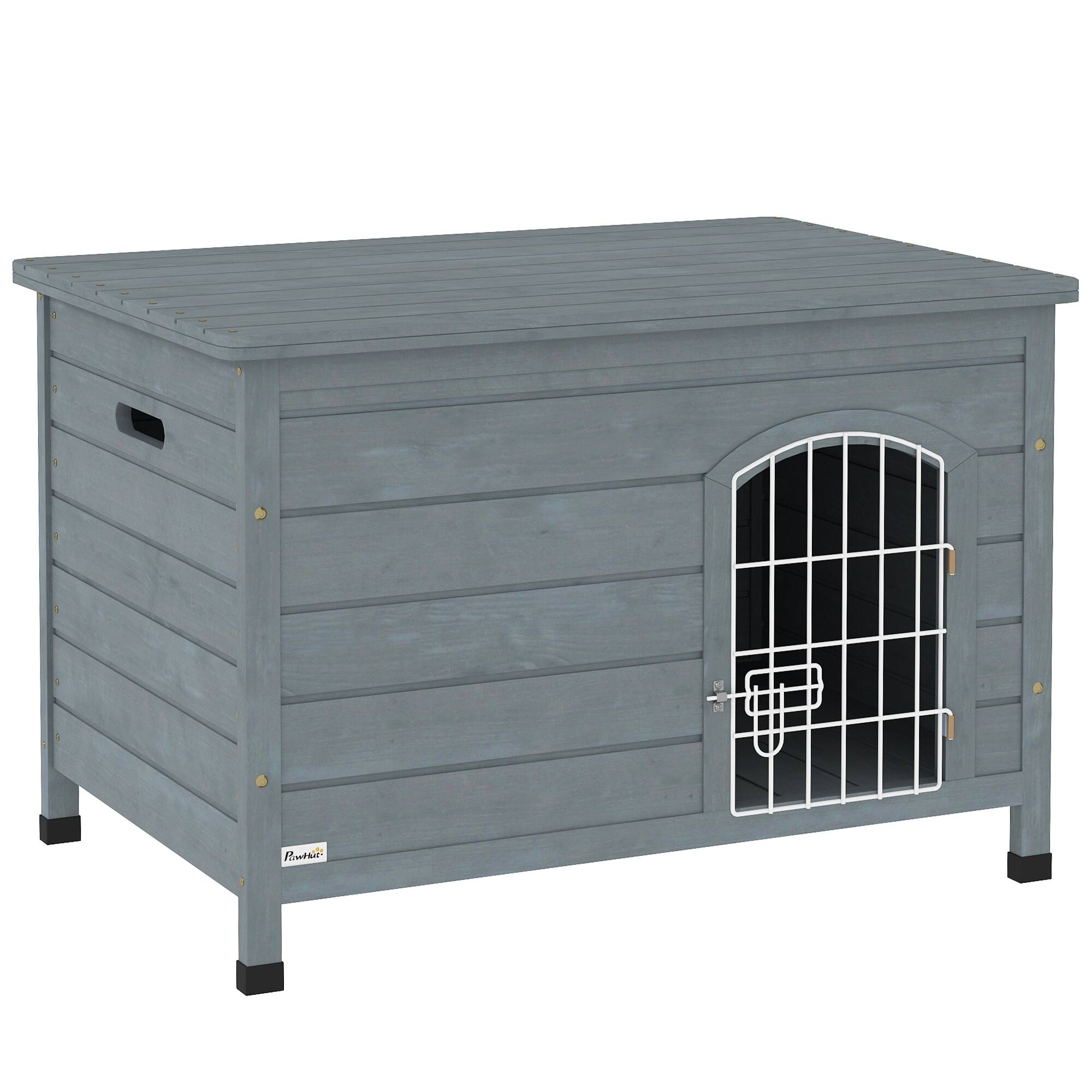 Front. Pawhut - 31"L Wooden Decorative Dog Cage, Wire Door with Lock, Openable Top, Removable Bottom.