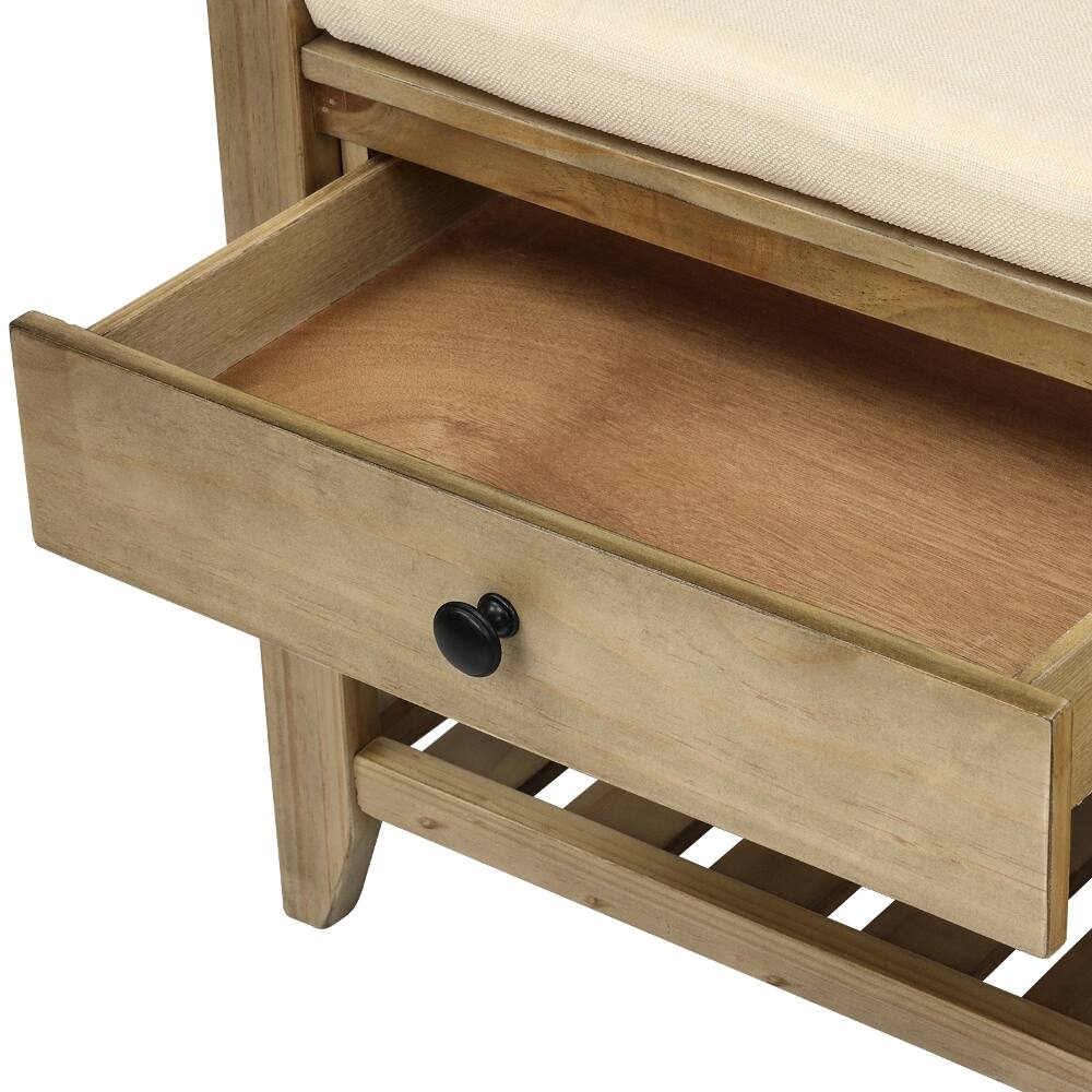 Alt View 9. Ropilly - Ropilly Entryway Storage Bench with Cushioned Seat and Drawers, Gray Wash Wooden Shoe Rack Bench - Gray Wash.