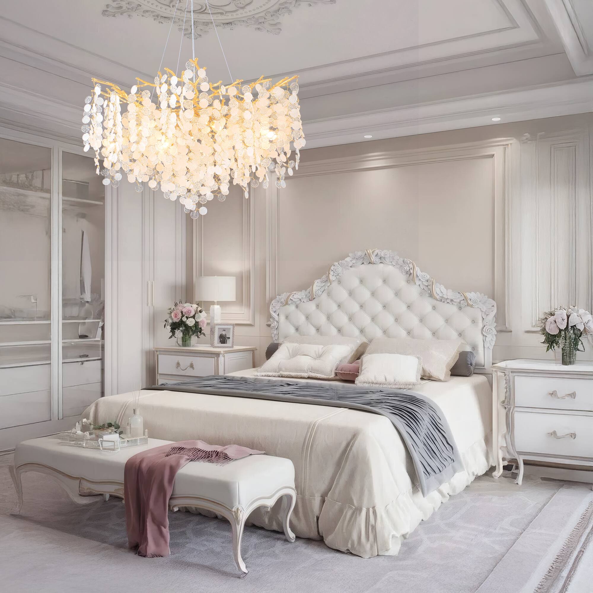 Left. RYHNUYNE - Gold Tree Branch Chandelier Adjustable 10-Light Dimmable Ceiling Fixture for Dining Room Foyer Kitchen Holiday Decor - Gold.