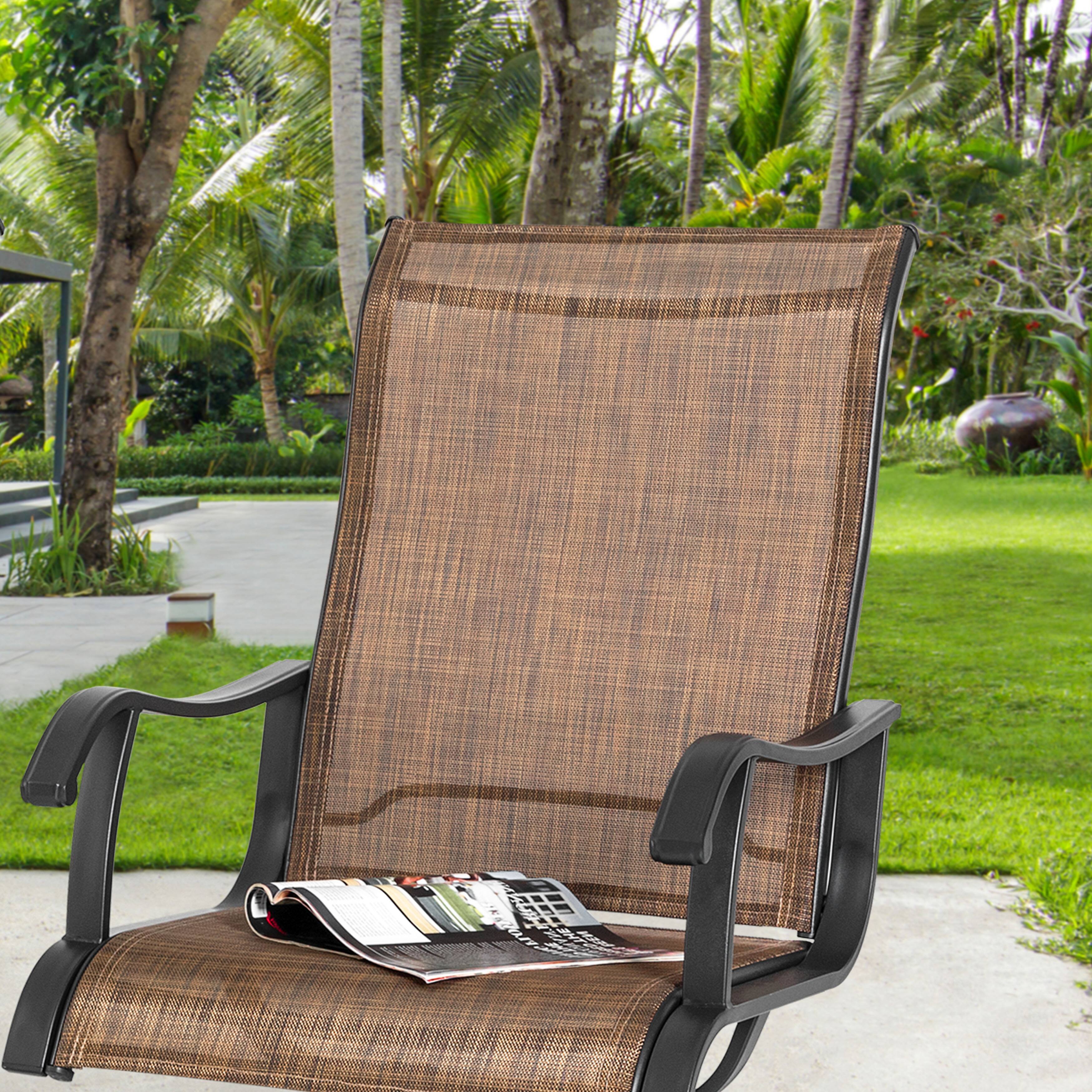 Angle. Nuu Garden - Patio 2-Piece Textilene Dining Chairs, Smooth 360-Degree Swivel, Metal Frame - Brown and Black.