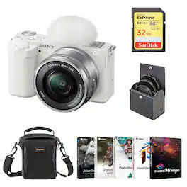 Bundle - Sony - ZV-E10 Mirrorless Camera with 16-50mm Lens, White with PC Photo & Video Editing Software Suite, 32GB SD
