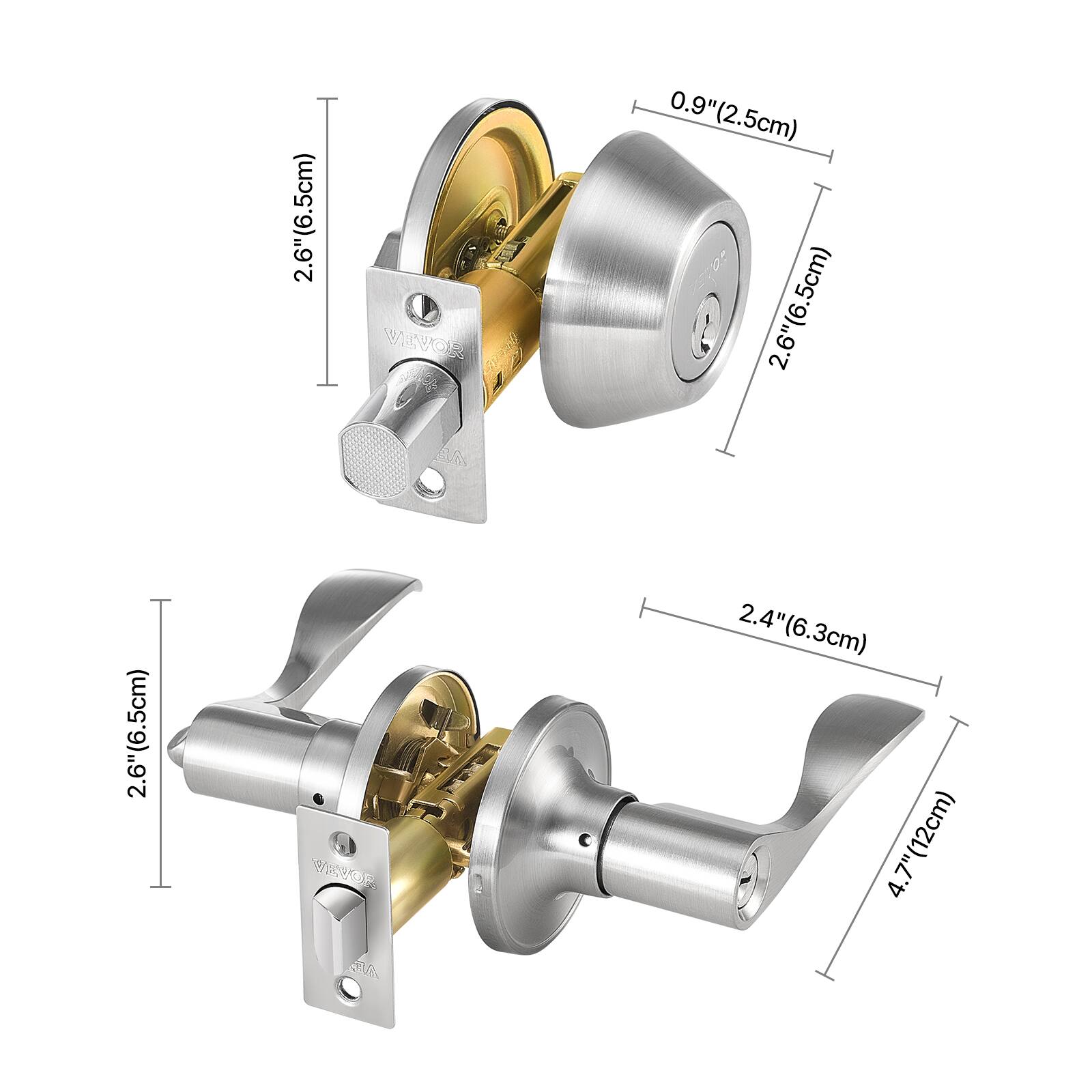 2.6"(6.5cm), 0.9"(2.5cm), 2.6"(6.5cm), 2.6"(6.5cm), 2.4"(6.3cm), 4.7"(12cm)