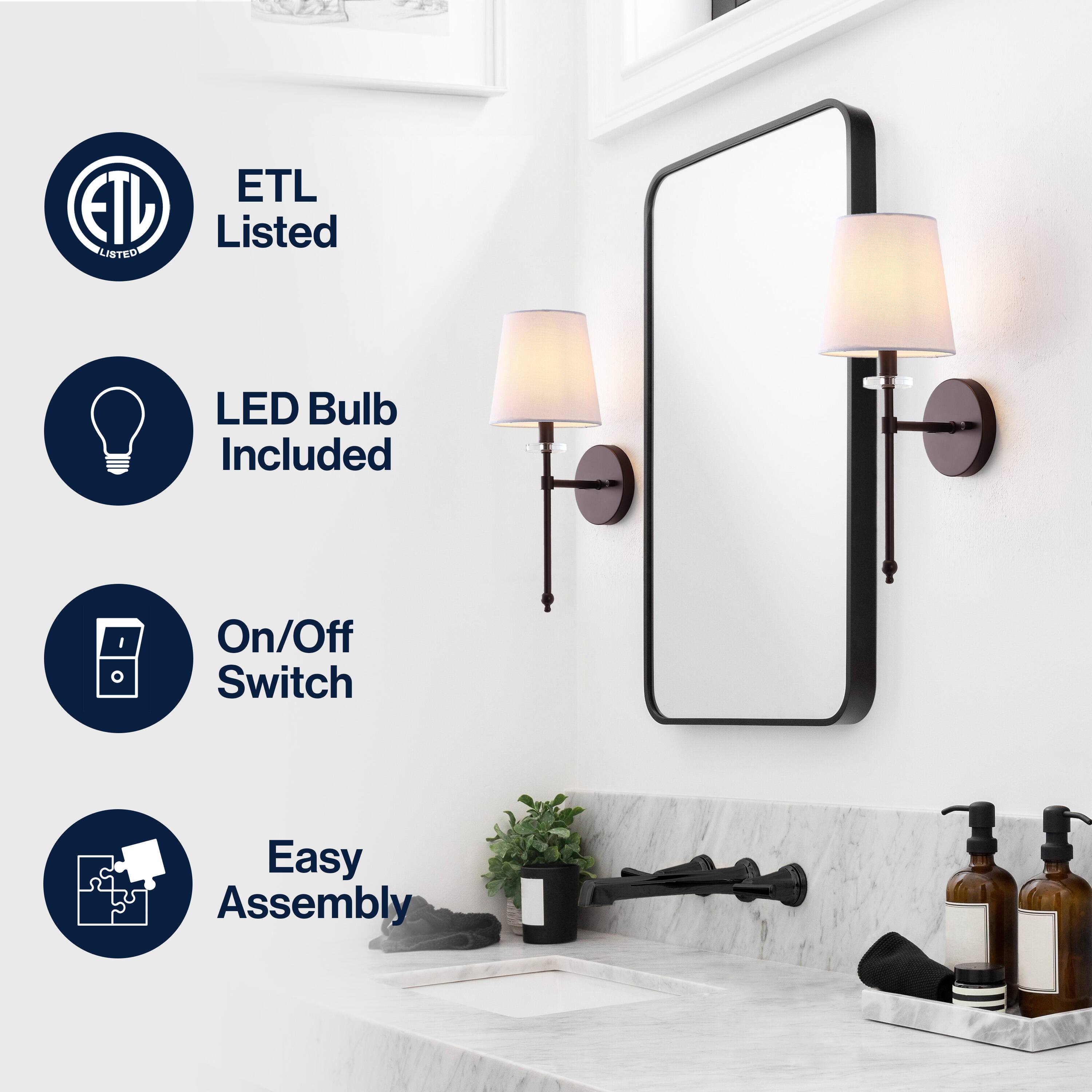 ETL Listed  
LED Bulb Included  
On/Off Switch  
Easy Assembly