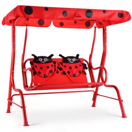 Front. Costway - Costway Kids Patio Swing Chair Children Porch Bench Canopy 2 Person Yard Furniture - Red.