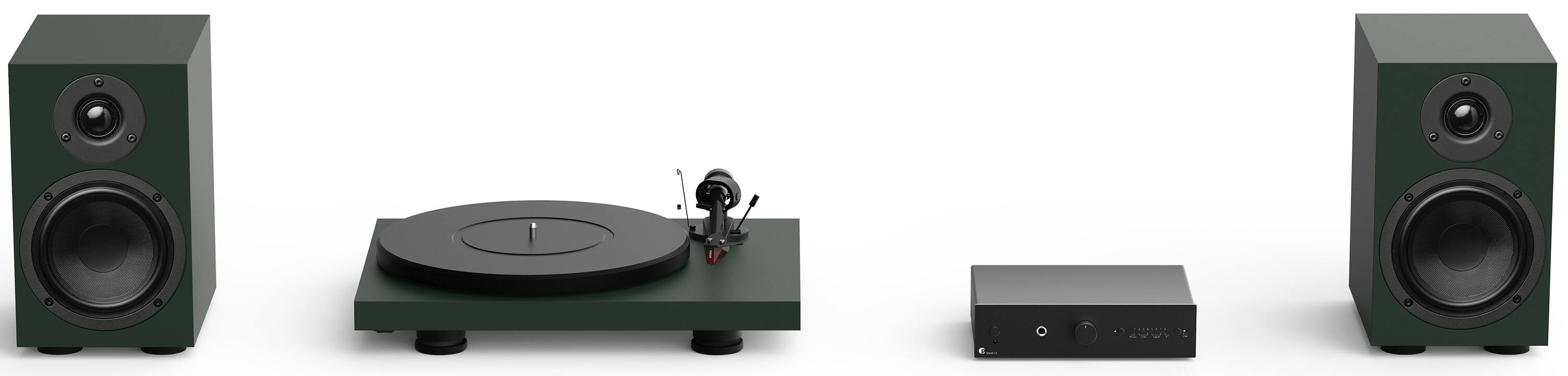 Front. Pro-Ject - Colorful Audio System w/ Turntable, Amplifier & Speakers - Satin Green.