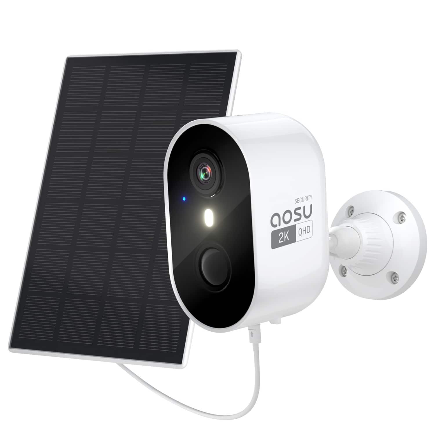 AOSU - C7L2BA11 2K QHD 3.0-MP Wi-Fi Outdoor AI-Smart Solar Security Camera with PIR Motion Detection, 2-Way Audio - White