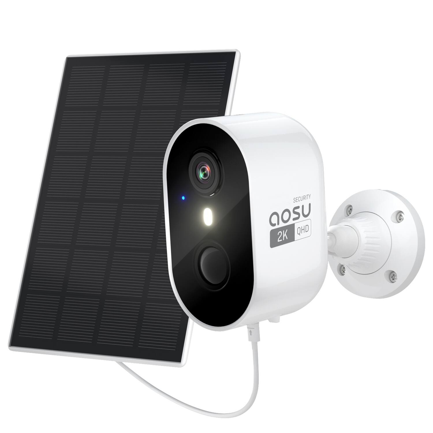 AOSU - C7L2BA11 2K QHD 3.0-MP Wi-Fi Outdoor AI-Smart Solar Security Camera with PIR Motion Detection, 2-Way Audio - White