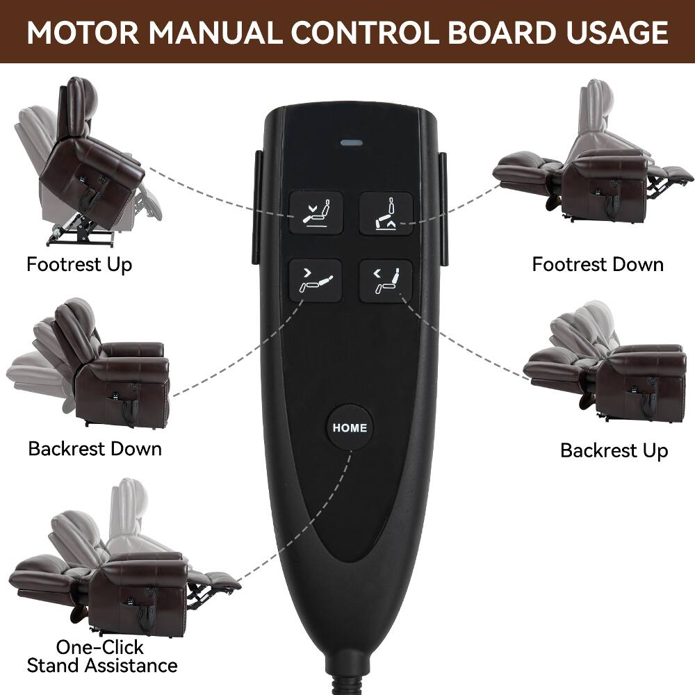 MOTOR MANUAL CONTROL BOARD USAGE

- Footrest Up
- Footrest Down
- Backrest Down
- HOME
- Backrest Up
- One-Click Stand Assistance