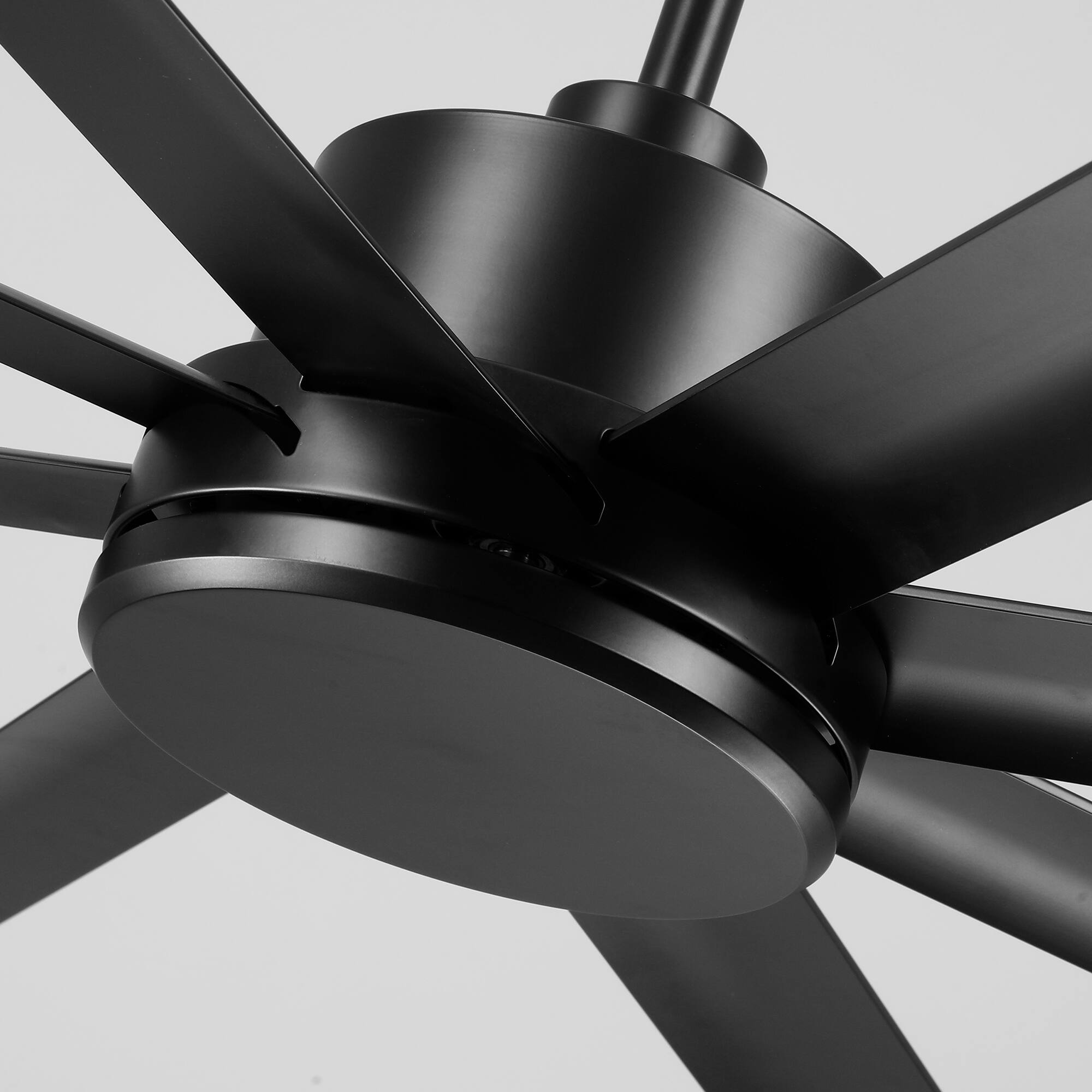 Alt View 5. Vaczon - 100" Industrial 8 Aluminum Blades 6-Speed DC Motor Ceiling Fan with Remote Control, 15000 CFM High Airflow, No Light - Matte Black.