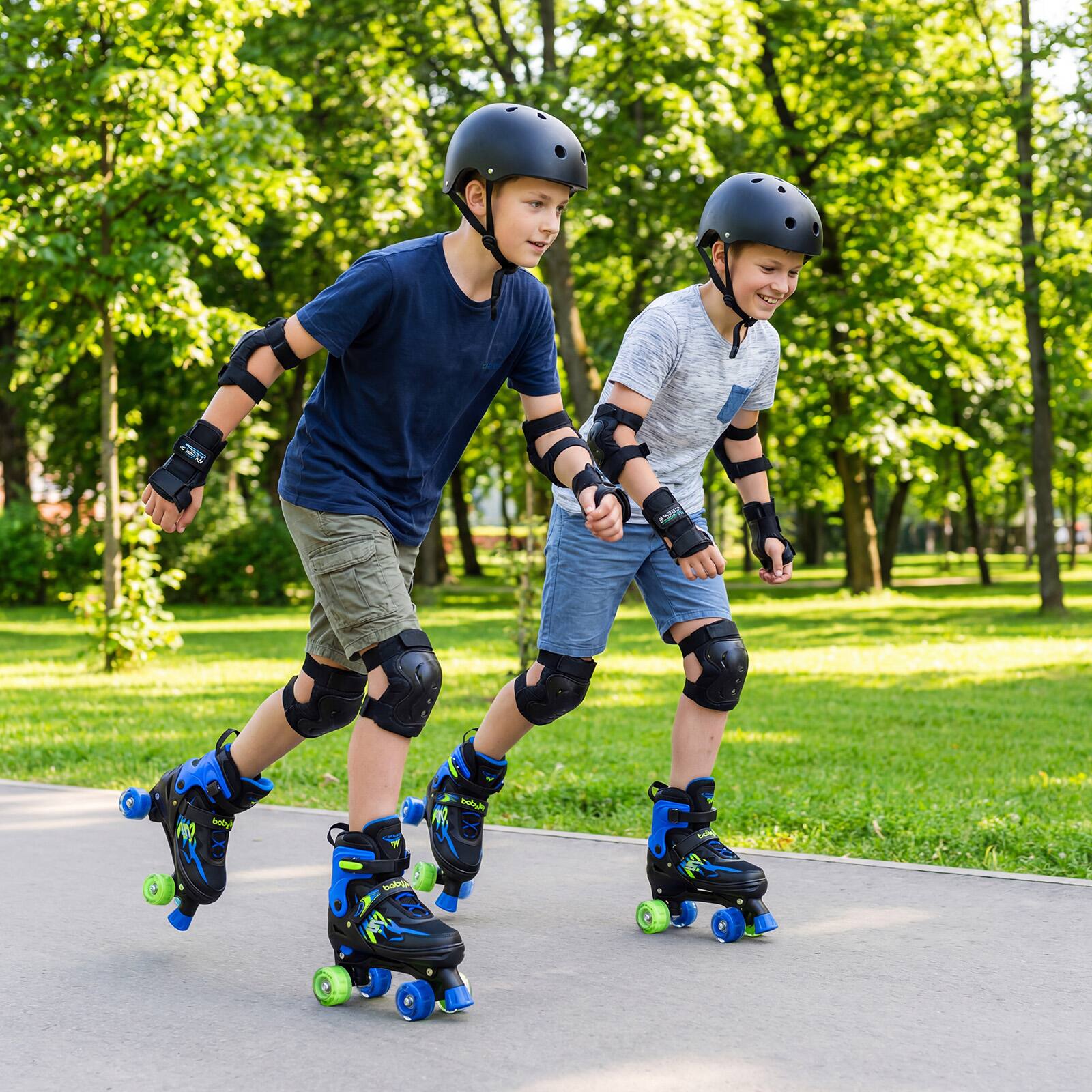 Alt View 3. Gymax - Gymax Kids Roller Skates for Teens 4 Sizes Adjustable Quad Skates w/ Light-up Wheels Blue - Blue.