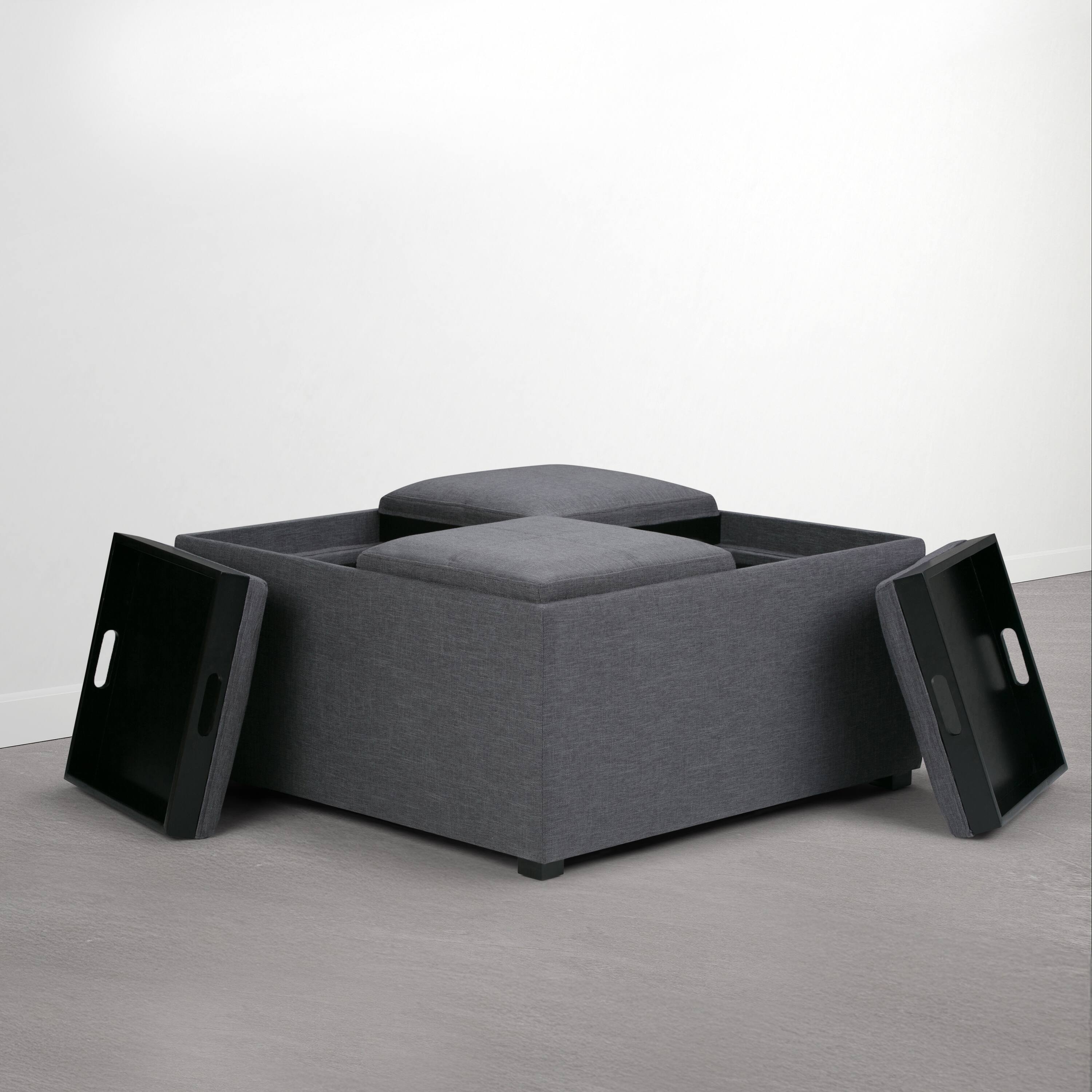 Left. Simpli Home - Avalon 35 inch Wide Solid Wood Coffee Table Storage Ottoman, Flint Grey - Flint Grey.