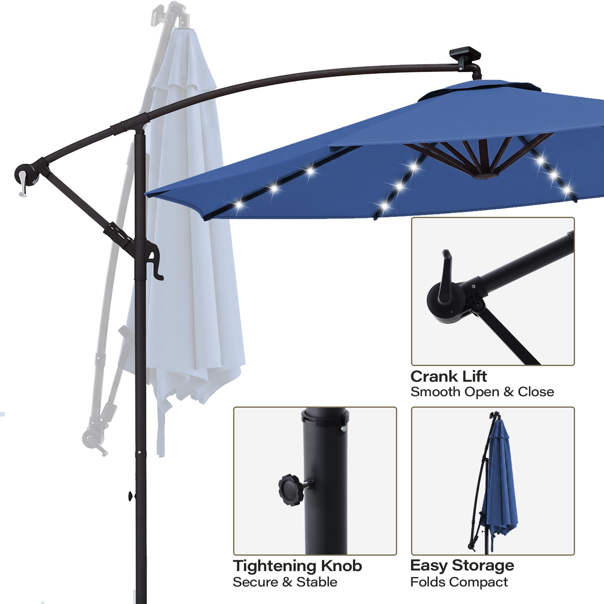 LAUSAINT HOME 10 ft Offset Patio Umbrella LED Lights Cantilever Outdoor ...