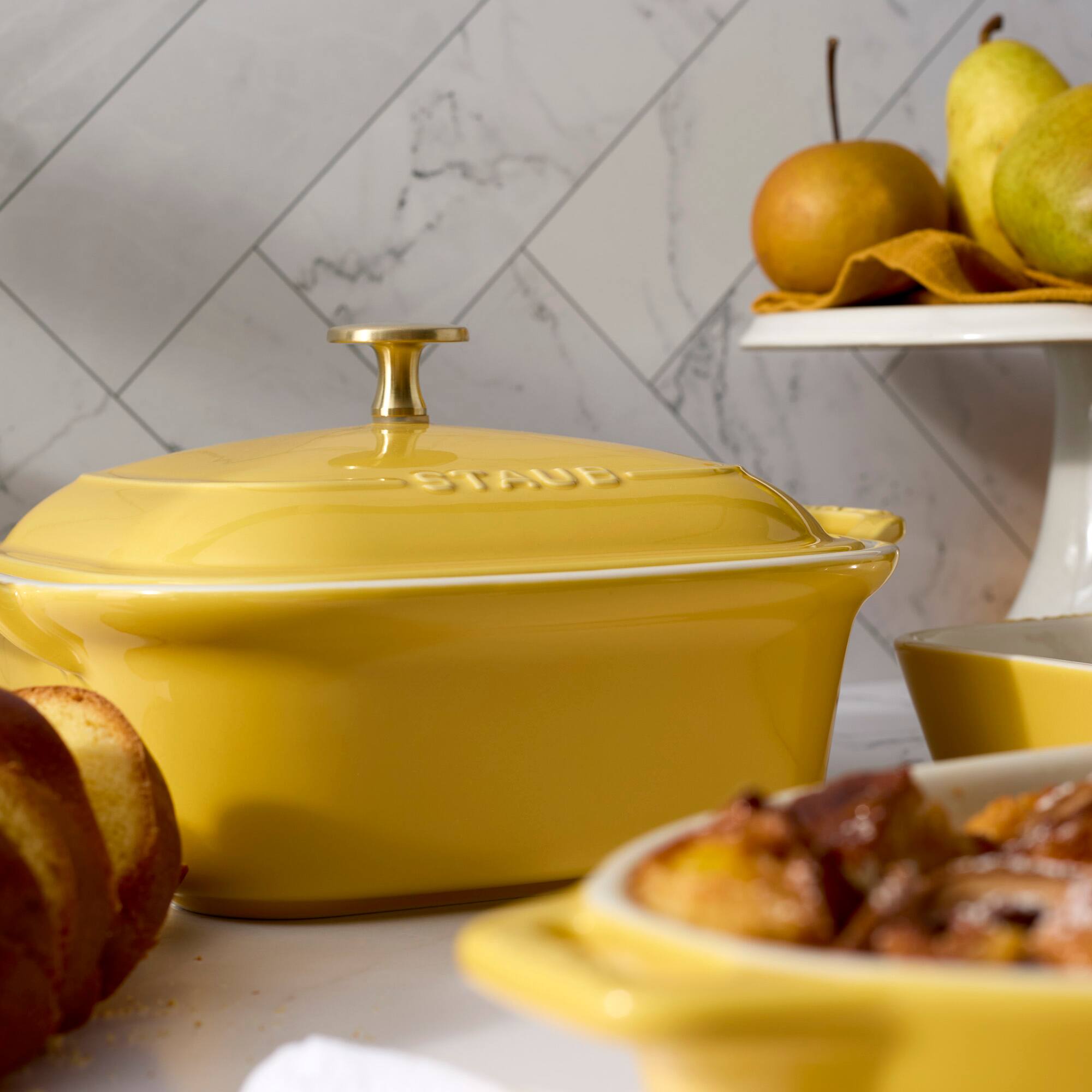 Alt View 4. Staub - Staub Ceramic 4-pc Baking Pans Set, Casserole Dish with Lid, Brownie Pan, Citron - Citron.