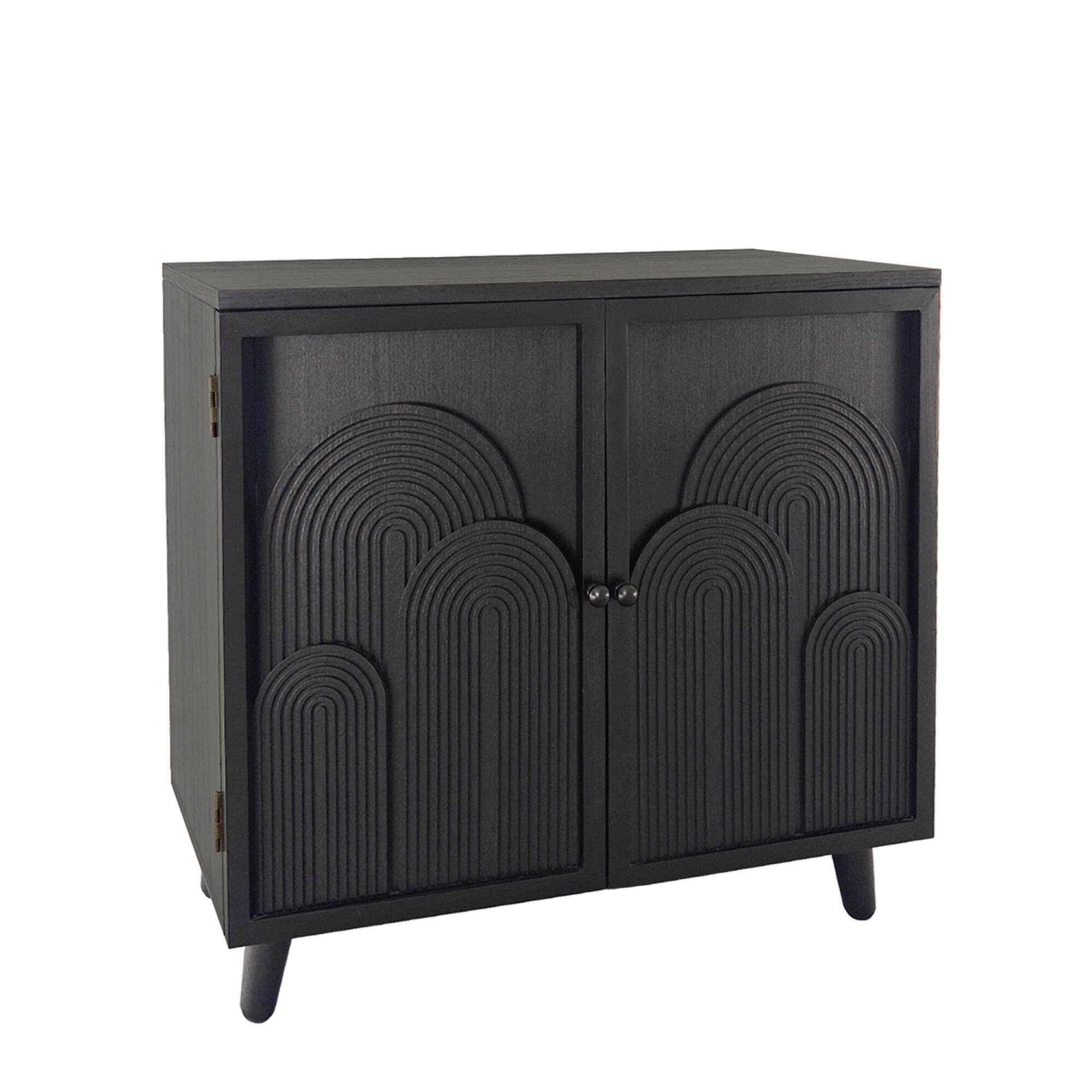 Alt View 1. GOODSILO - Modern Wood Storage Cabinet with Embossed Door Design for Living Room Bedroom or Entryway - Black.