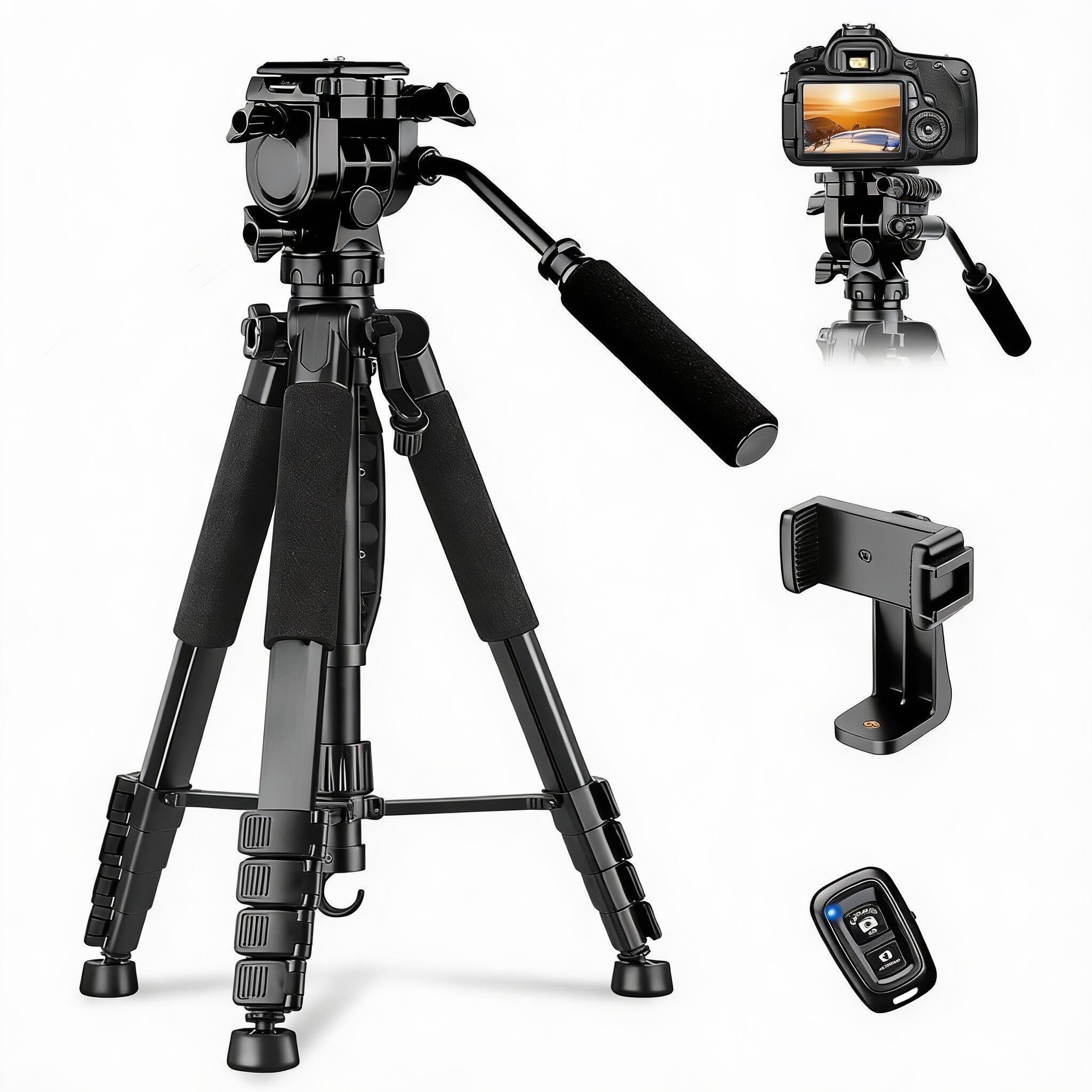 Front. OMOMMD - Camera Tripod For And Phone Aluminum Professional Stand With Carry Bag Holder Compatible Dslr Spotting Scop... - Black.