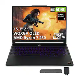Lenovo - Upgraded - Legion 5 15.3" Gaming Laptop,AMD Ryzen 7 250,GeForce RTX 5060,32GB DDR5,2TB SSD+1TB Dock,Backlit,Win 11 - Black